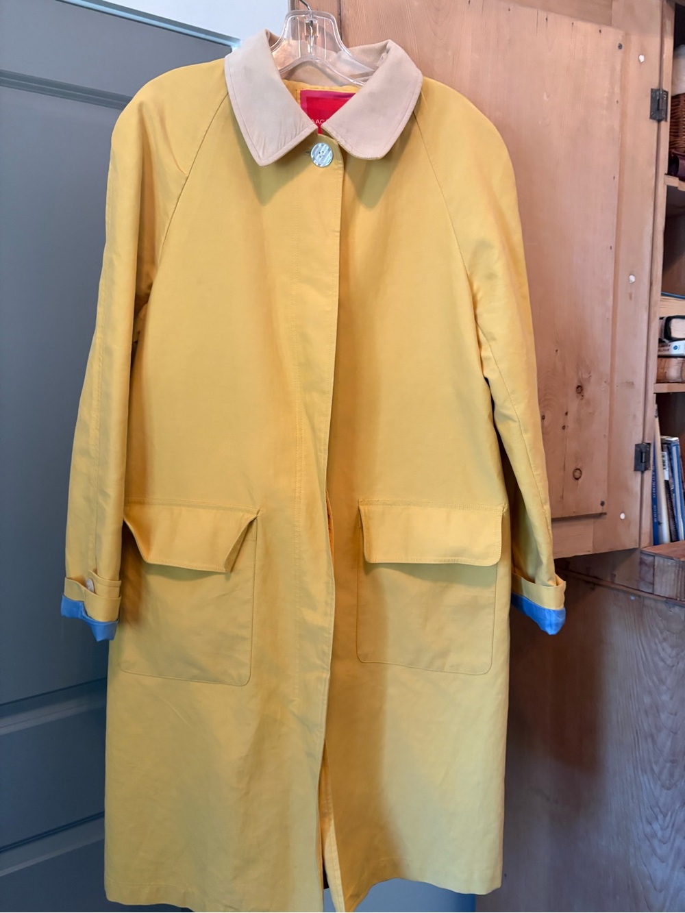 Isaac Mizrahi Yellow Trench Coat with Cream Collar